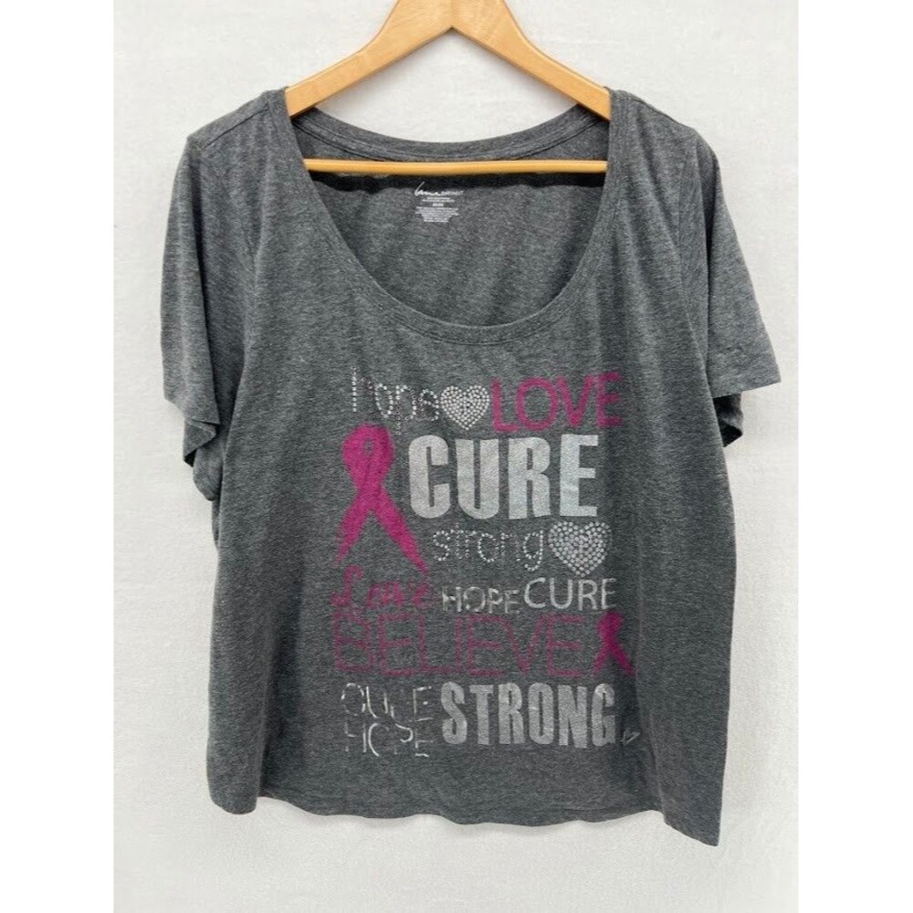 Lane Bryant Cure Breast Cancer T Shirt Gray Short Sleeve Size 22-24